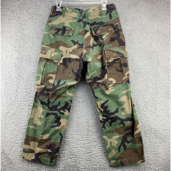 VTG Army Marine Woodland CAMO Cargo Mens Pants Button Fly Size Small Short - Picture 3 of 16